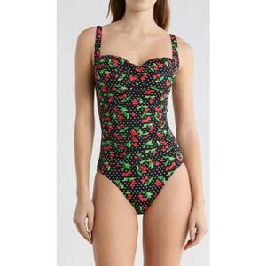 Betsey Johnson Sweetheart Ruched One-Piece Swimsuit Medium (Size 8-10) NWT